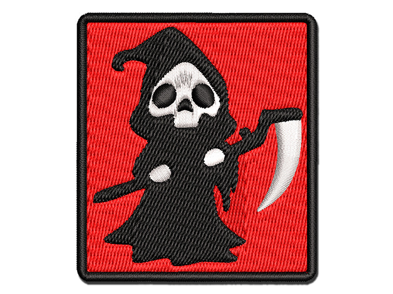 Creepy Spooky Skeleton Grim Reaper with Scythe Horror Multi-Color Embroidered Iron-On or Hook & Loop Patch Applique