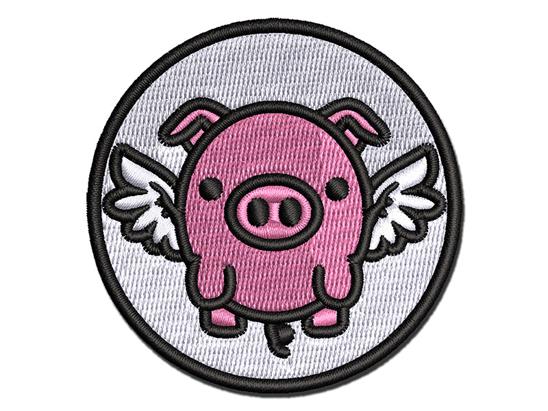 Cute Round Flying Winged Pig Multi-Color Embroidered Iron-On or Hook & Loop Patch Applique