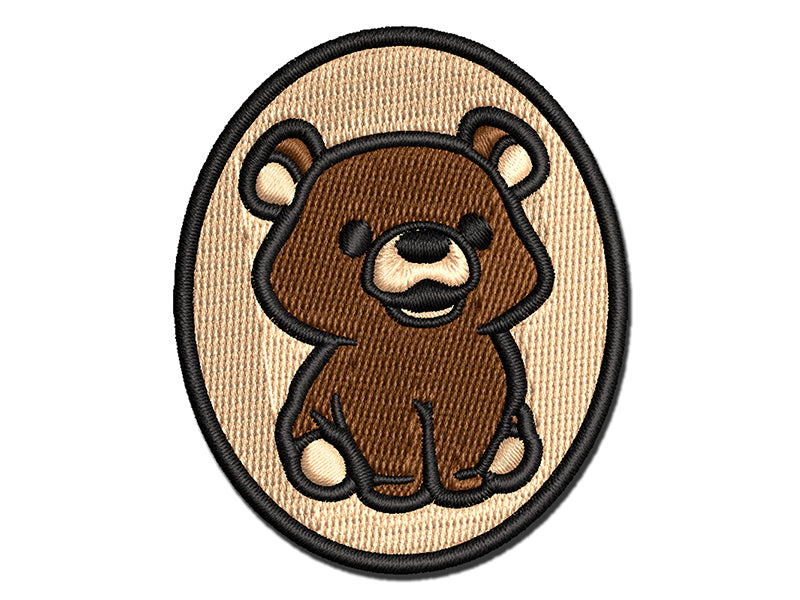 Cute Baby Bear Cub Sitting Multi-Color Embroidered Iron-On or Hook & Loop Patch Applique