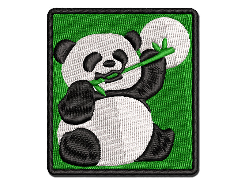 Baby Panda Bear Eating Bamboo Multi-Color Embroidered Iron-On or Hook & Loop Patch Applique