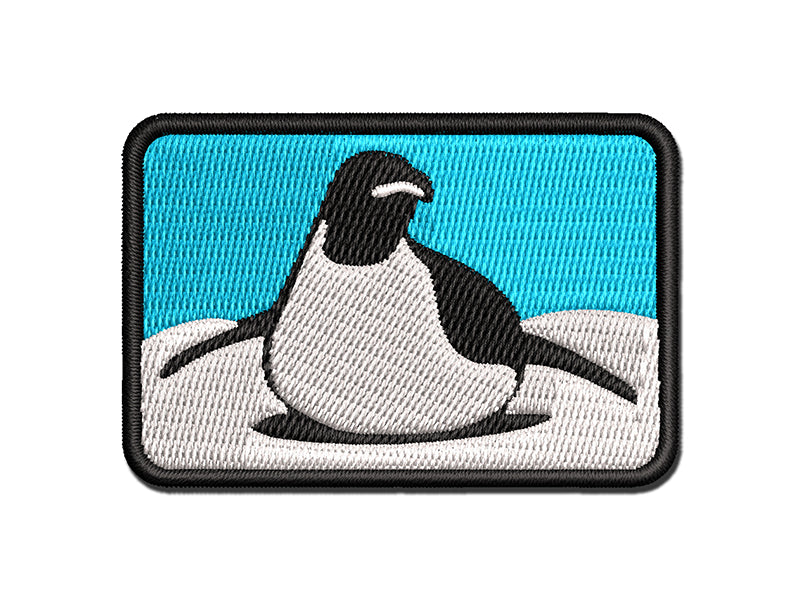 Cute Emperor Penguin Laying or Sliding on Belly Multi-Color Embroidered Iron-On or Hook & Loop Patch Applique