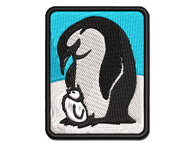 Cute Emperor Penguin Mother with Baby Chick Multi-Color Embroidered Iron-On or Hook & Loop Patch Applique