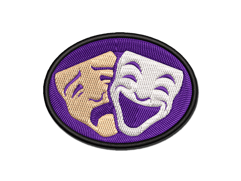 Drama Tragedy Comedy Masks Theater Multi-Color Embroidered Iron-On or Hook & Loop Patch Applique