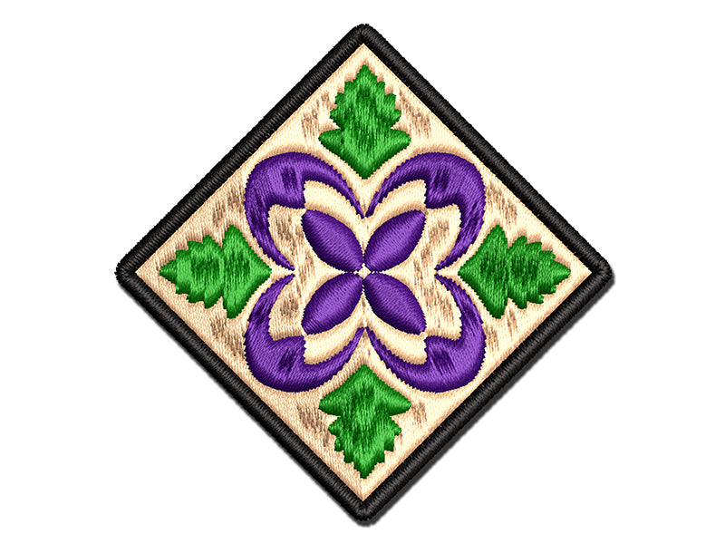 Forest Flower Petal and Leaf Design Multi-Color Embroidered Iron-On or Hook & Loop Patch Applique