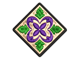 Forest Flower Petal and Leaf Design Multi-Color Embroidered Iron-On or Hook & Loop Patch Applique