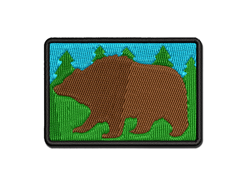 Fuzzy Grizzly Bear Silhouette Multi-Color Embroidered Iron-On or Hook & Loop Patch Applique