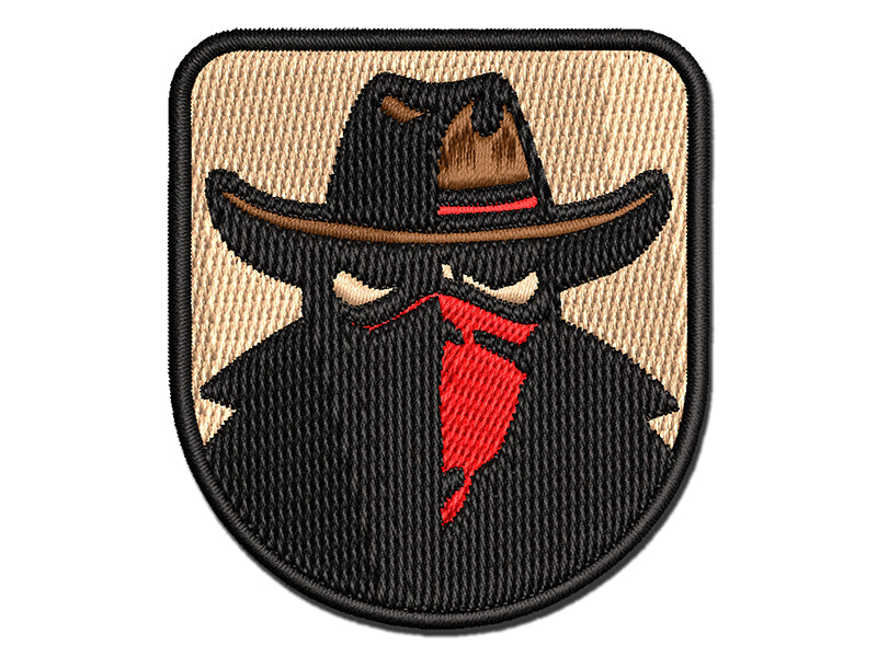 Masked Cowboy Bandit Highwayman with Hat and Bandana Multi-Color Embroidered Iron-On or Hook & Loop Patch Applique