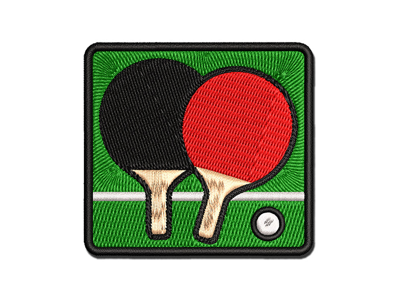 Ping Pong Table Tennis Paddles and Ball Multi-Color Embroidered Iron-On or Hook & Loop Patch Applique