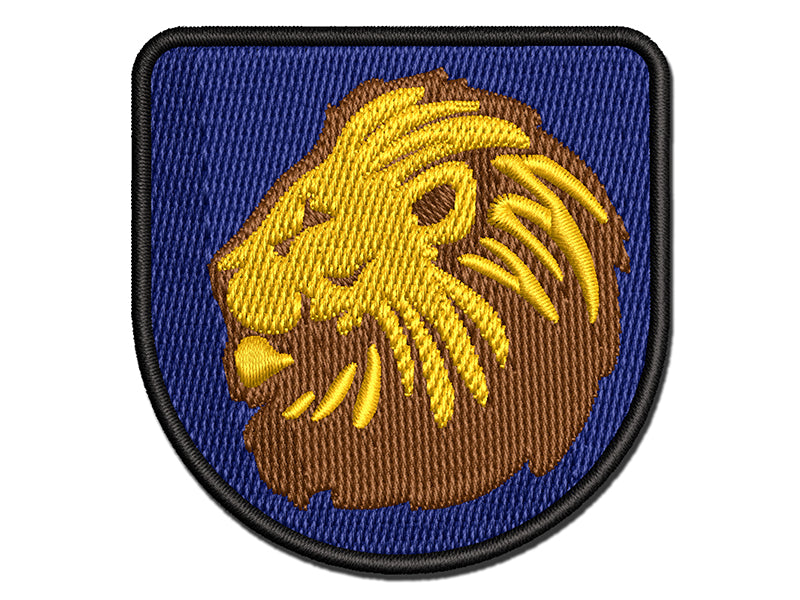 Regal Maned Lion Head Side Profile Multi-Color Embroidered Iron-On or Hook & Loop Patch Applique