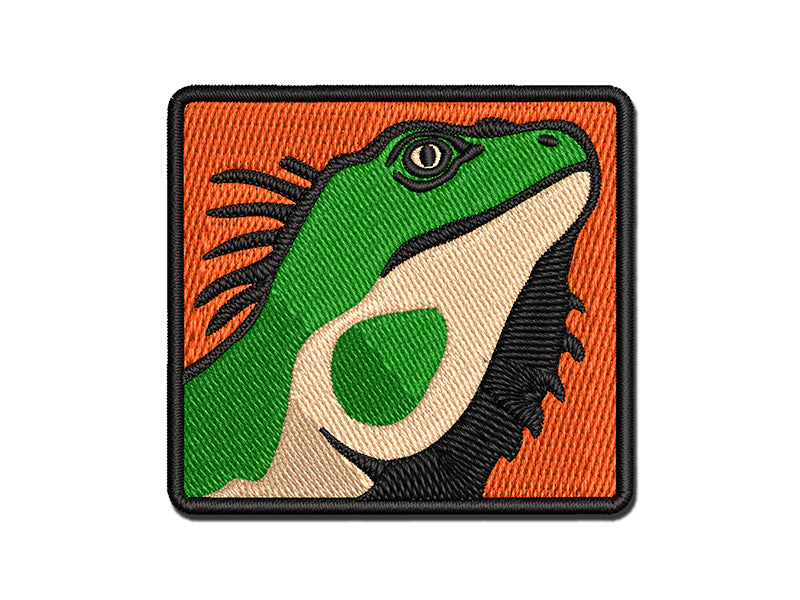 Spiny Green Iguana Lizard Head Multi-Color Embroidered Iron-On or Hook & Loop Patch Applique