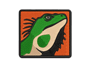 Spiny Green Iguana Lizard Head Multi-Color Embroidered Iron-On or Hook & Loop Patch Applique