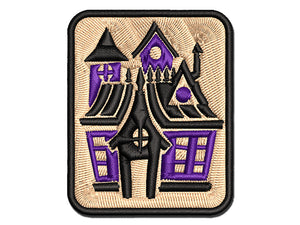 Spooky Scary Haunted House Mansion with Bats Broken Windows Multi-Color Embroidered Iron-On or Hook & Loop Patch Applique