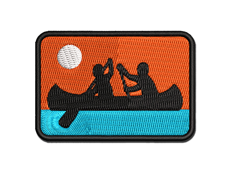 Two Person Canoe Team Water Boat with Paddle Multi-Color Embroidered Iron-On or Hook & Loop Patch Applique