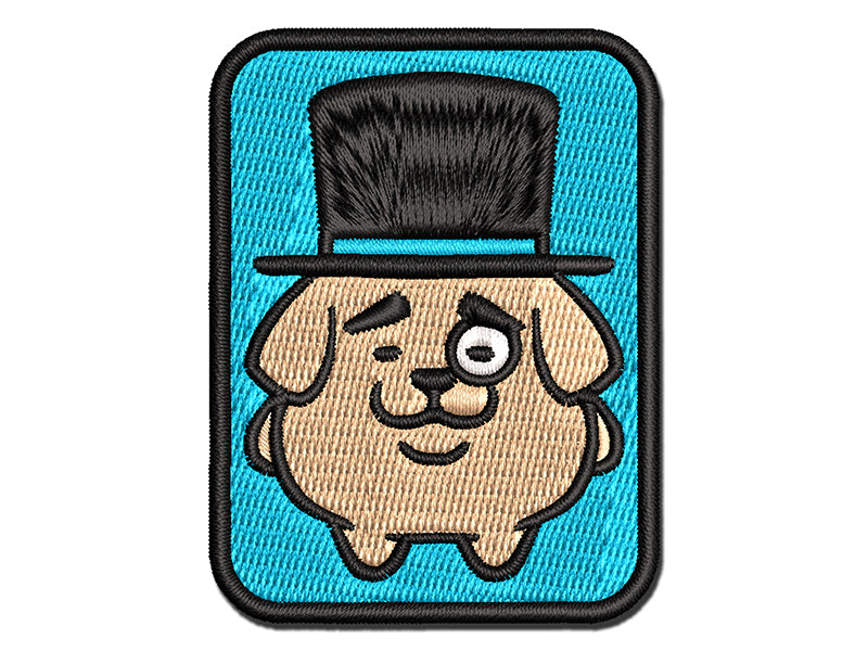 Weird Fancy Gentleman Dog Pup Top Hat Monocle Multi-Color Embroidered Iron-On or Hook & Loop Patch Applique