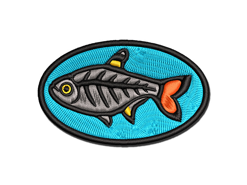 X-Ray Tetra Skeleton Fish Multi-Color Embroidered Iron-On or Hook & Loop Patch Applique