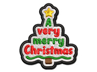 A Very Merry Christmas Tree Multi-Color Embroidered Iron-On or Hook & Loop Patch Applique