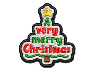 A Very Merry Christmas Tree Multi-Color Embroidered Iron-On or Hook & Loop Patch Applique