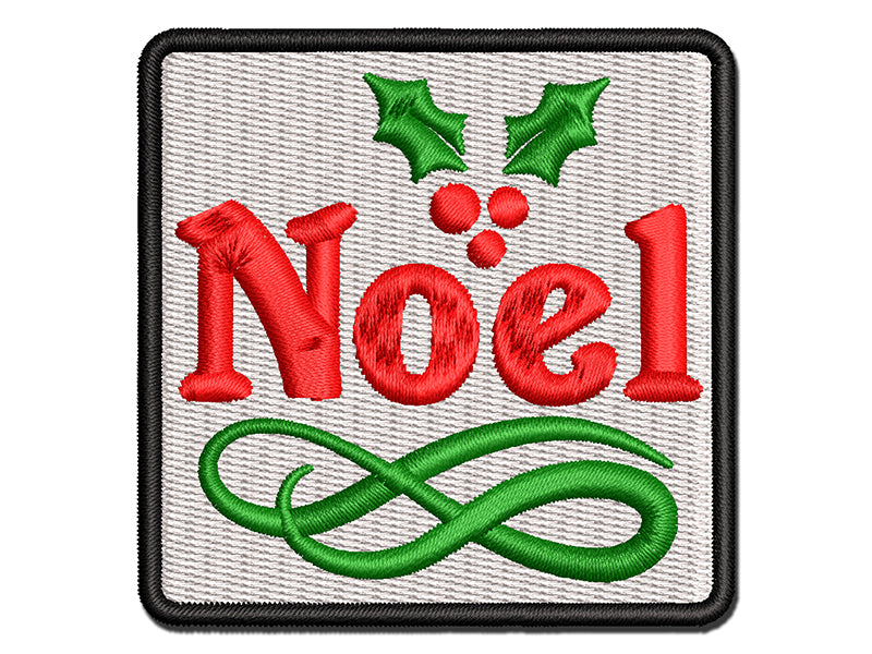 Christmas Noel Holly Multi-Color Embroidered Iron-On or Hook & Loop Patch Applique