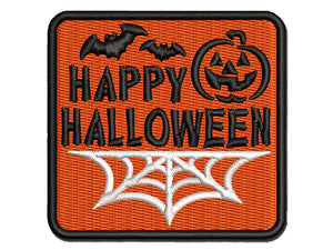 Happy Halloween Bats Spider Web Jack-O'-Lantern  Multi-Color Embroidered Iron-On or Hook & Loop Patch Applique