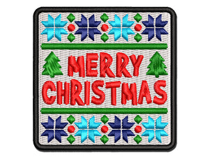 Merry Christmas Sweater Style Multi-Color Embroidered Iron-On or Hook & Loop Patch Applique