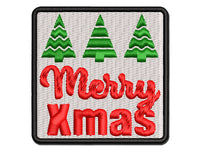 Merry Xmas Christmas Trees Multi-Color Embroidered Iron-On or Hook & Loop Patch Applique