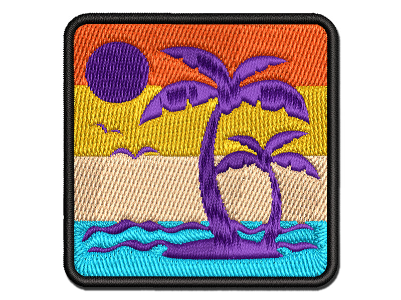 Palm Tree Tropical Island Sun Waves Multi-Color Embroidered Iron-On or Hook & Loop Patch Applique