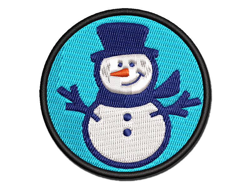 Smiling Snowman Winter Christmas Multi-Color Embroidered Iron-On or Hook & Loop Patch Applique