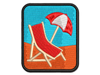 Beach Lounge Chair and Umbrella Multi-Color Embroidered Iron-On or Hook & Loop Patch Applique