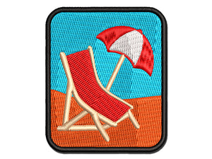 Beach Lounge Chair and Umbrella Multi-Color Embroidered Iron-On or Hook & Loop Patch Applique