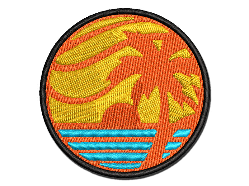 Beach Sunset Scene Tropical Ocean Multi-Color Embroidered Iron-On or Hook & Loop Patch Applique