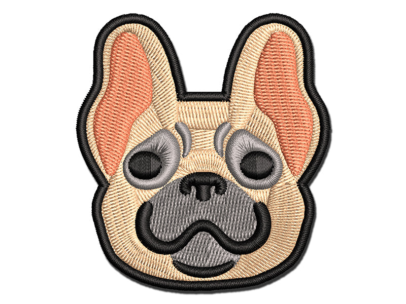 Happy French Bulldog Frenchie Dog Head Multi-Color Embroidered Iron-On or Hook & Loop Patch Applique