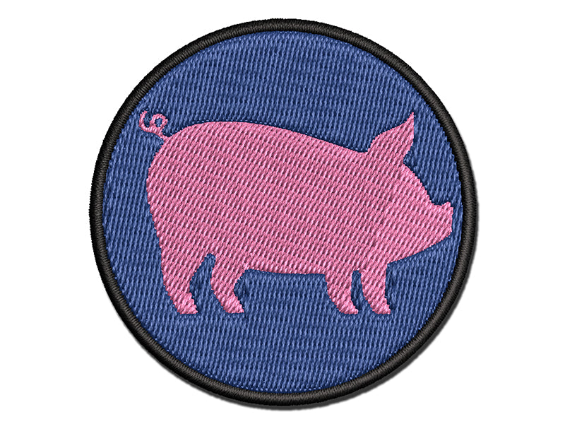 Pig Sideview Farm Animal Multi-Color Embroidered Iron-On or Hook & Loop Patch Applique