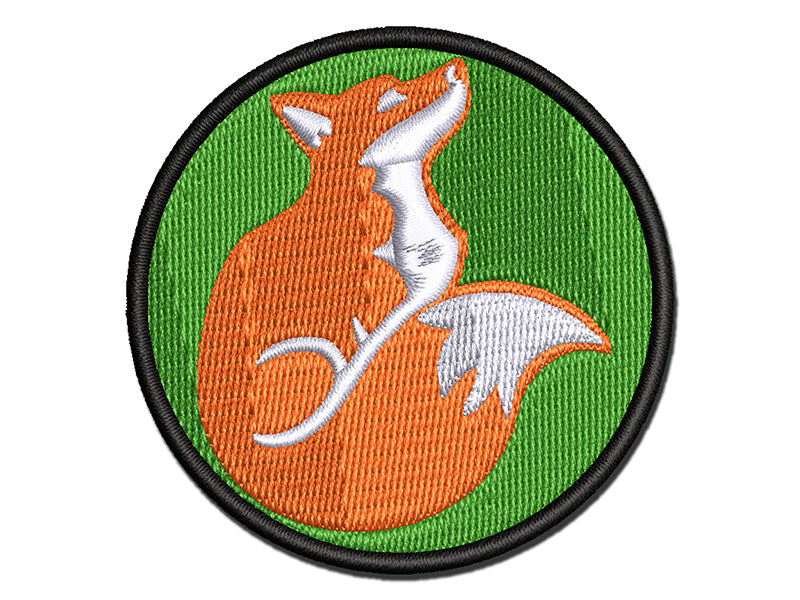 Sitting Fox Looking Up Multi-Color Embroidered Iron-On or Hook & Loop Patch Applique