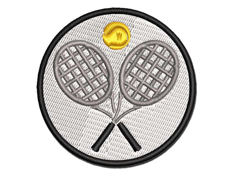 Tennis Rackets Crossed Ball Racquet Sports Multi-Color Embroidered Iron-On or Hook & Loop Patch Applique