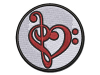 Treble Bass Clef Heart Music Love Multi-Color Embroidered Iron-On or Hook & Loop Patch Applique