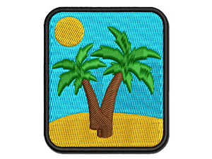 Two Palm Trees Tropical Multi-Color Embroidered Iron-On or Hook & Loop Patch Applique