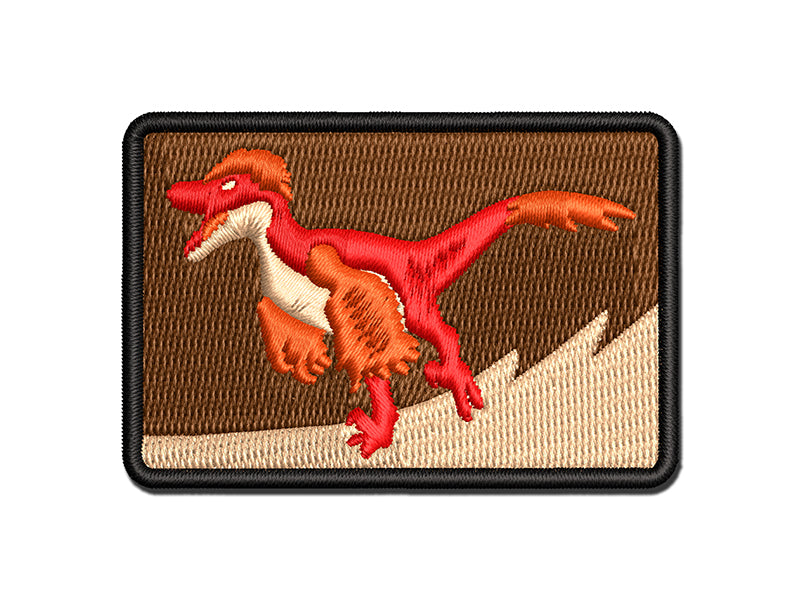 Velociraptor Dinosaur Running Multi-Color Embroidered Iron-On or Hook & Loop Patch Applique