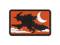 Witch Flying on a Broomstick Halloween Multi-Color Embroidered Iron-On or Hook & Loop Patch Applique