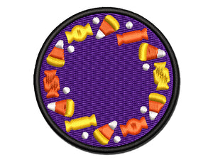 Halloween Candy Round Border Multi-Color Embroidered Iron-On or Hook & Loop Patch Applique