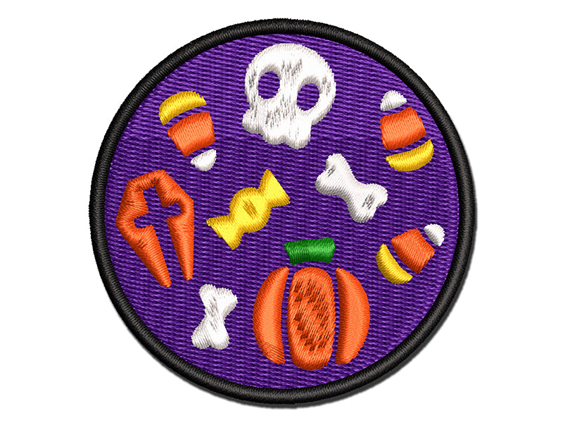 Halloween Elements Skull Pumpkin Candy Corn Grave Multi-Color Embroidered Iron-On or Hook & Loop Patch Applique