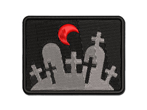 Halloween Graveyard Cemetery Tombstones Multi-Color Embroidered Iron-On or Hook & Loop Patch Applique