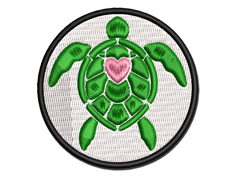 Sea Turtle Heart in Shell Multi-Color Embroidered Iron-On or Hook & Loop Patch Applique