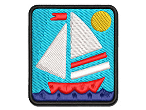 Summer Sailboat Sailing Multi-Color Embroidered Iron-On or Hook & Loop Patch Applique