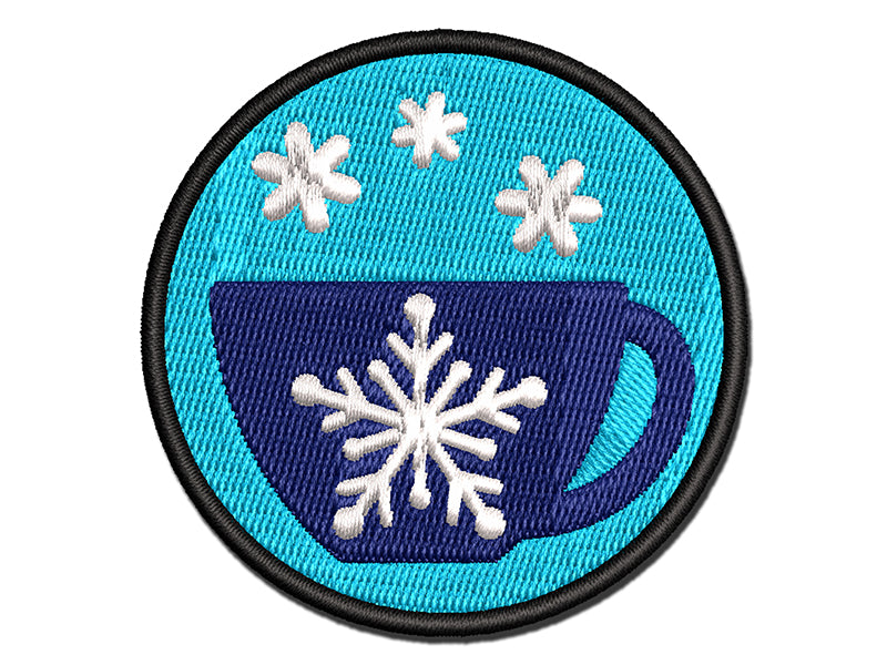 Tea Coffee Cup Snowflake Details Winter Multi-Color Embroidered Iron-On or Hook & Loop Patch Applique