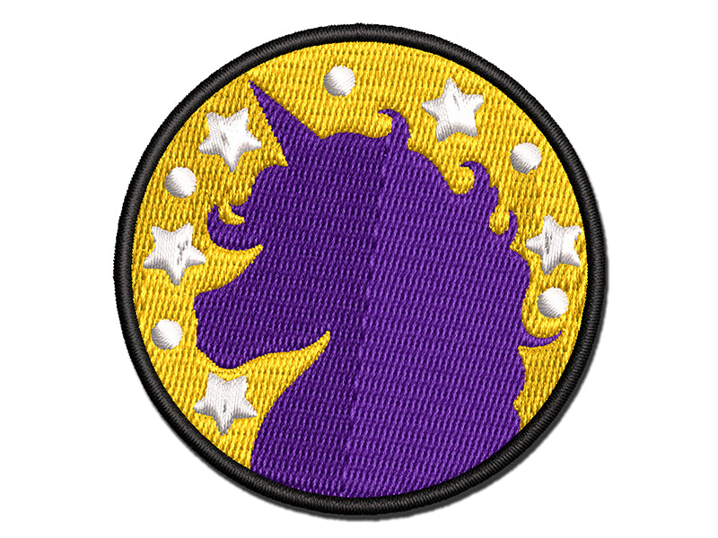 Unicorn Head and Stars Multi-Color Embroidered Iron-On or Hook & Loop Patch Applique