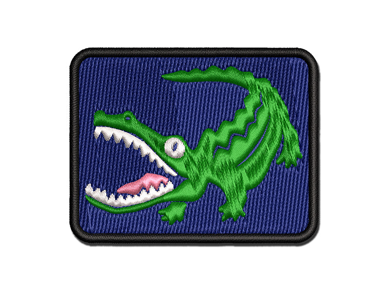 Alligator Crocodile Basking With Jaws Open Multi-Color Embroidered Iron-On or Hook & Loop Patch Applique