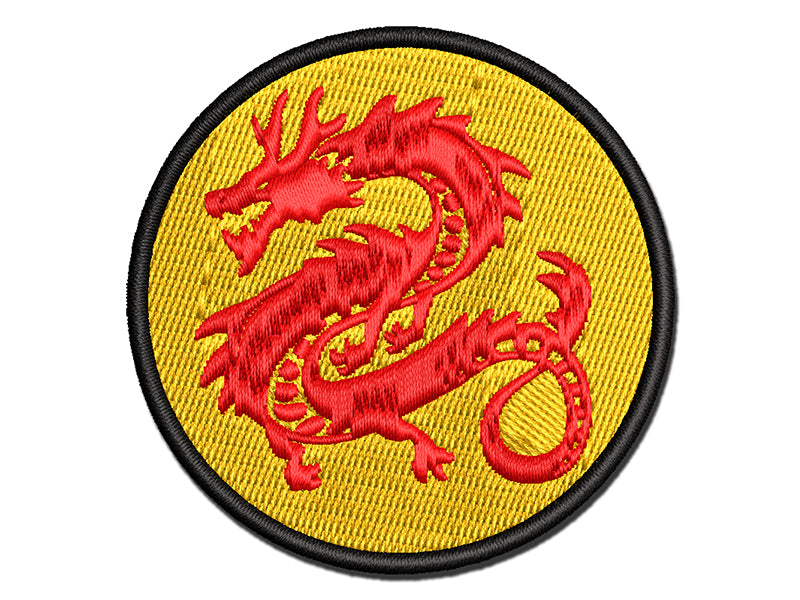 Asian Long Dragon Chinese Mythological Creature Multi-Color Embroidered Iron-On or Hook & Loop Patch Applique