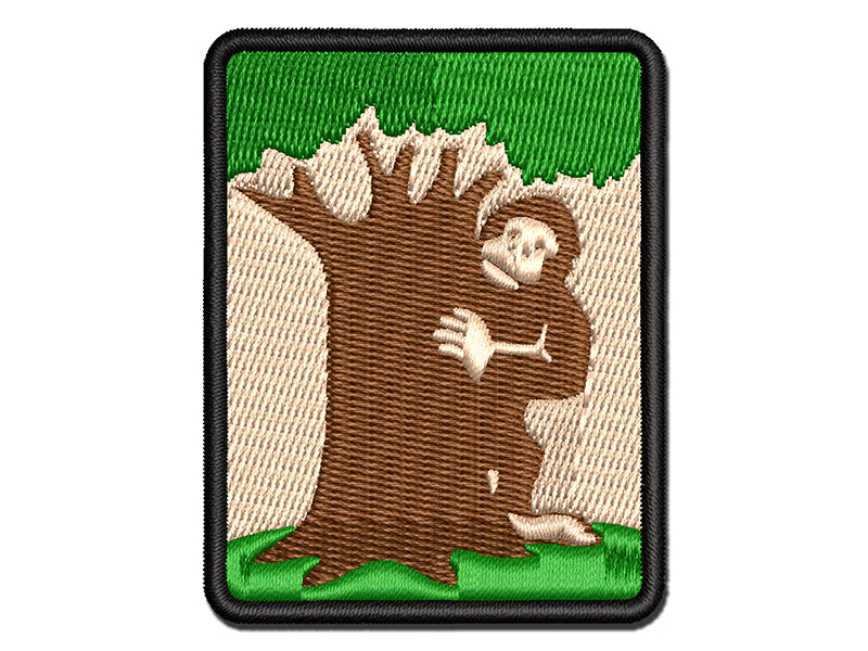 Bigfoot Sasquatch Hiding Behind Tree Multi-Color Embroidered Iron-On or Hook & Loop Patch Applique