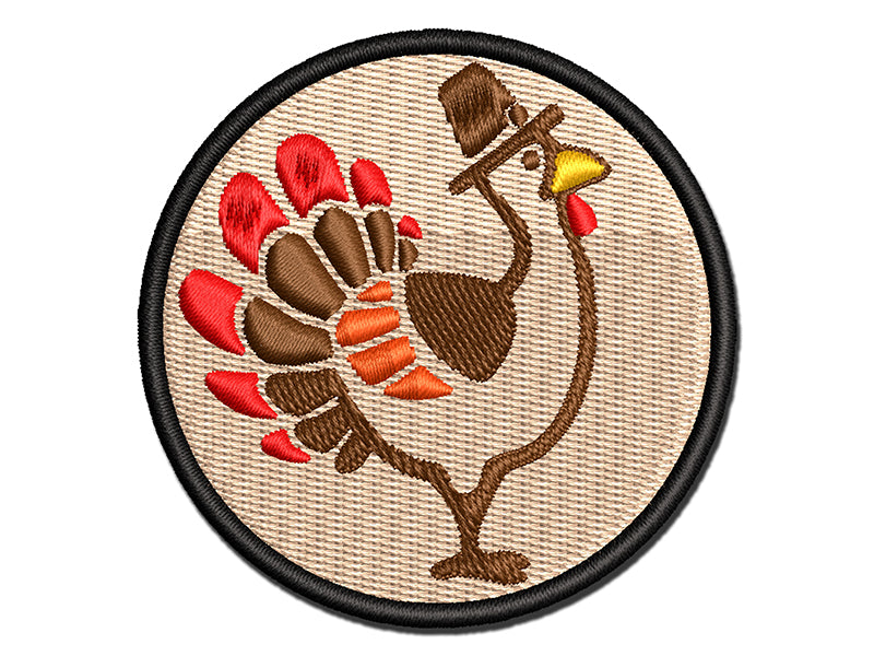 Cartoon Thanksgiving Turkey with Pilgrim Hat Multi-Color Embroidered Iron-On or Hook & Loop Patch Applique