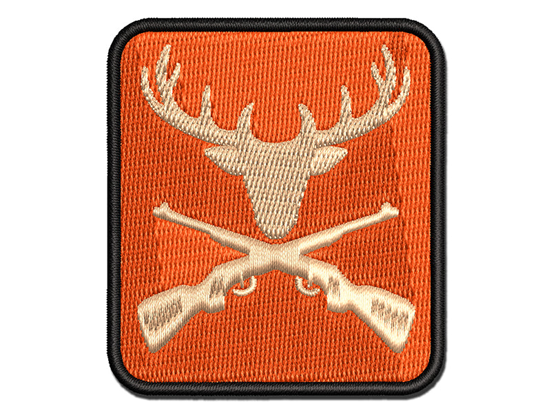 Crossed Hunting Rifles with Deer Head Antlers Multi-Color Embroidered Iron-On or Hook & Loop Patch Applique